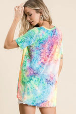 BiBiTie Dye Print Jersey V Neck Top