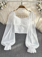 Swiss Dot Flounce Sleeve Blouse