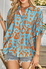 Abstract Print Dolman Short Sleeve Western Loose Shirt