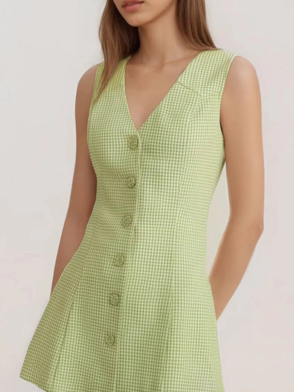 Gingham Button-Front A-Line Mini Dress - Ladyez