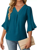 V-Neck Ruffle Sleeve Blouse