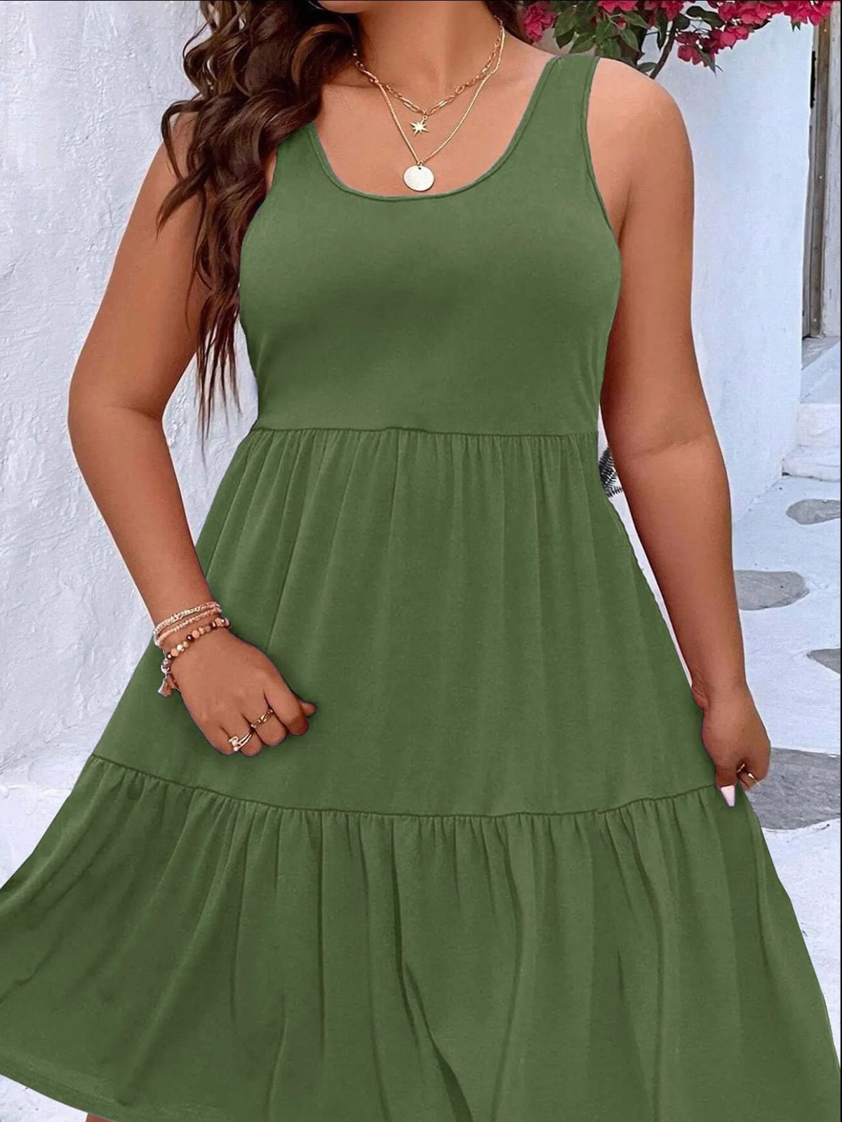 Plus Size Tiered Scoop Neck Tank Dress - Ladyez