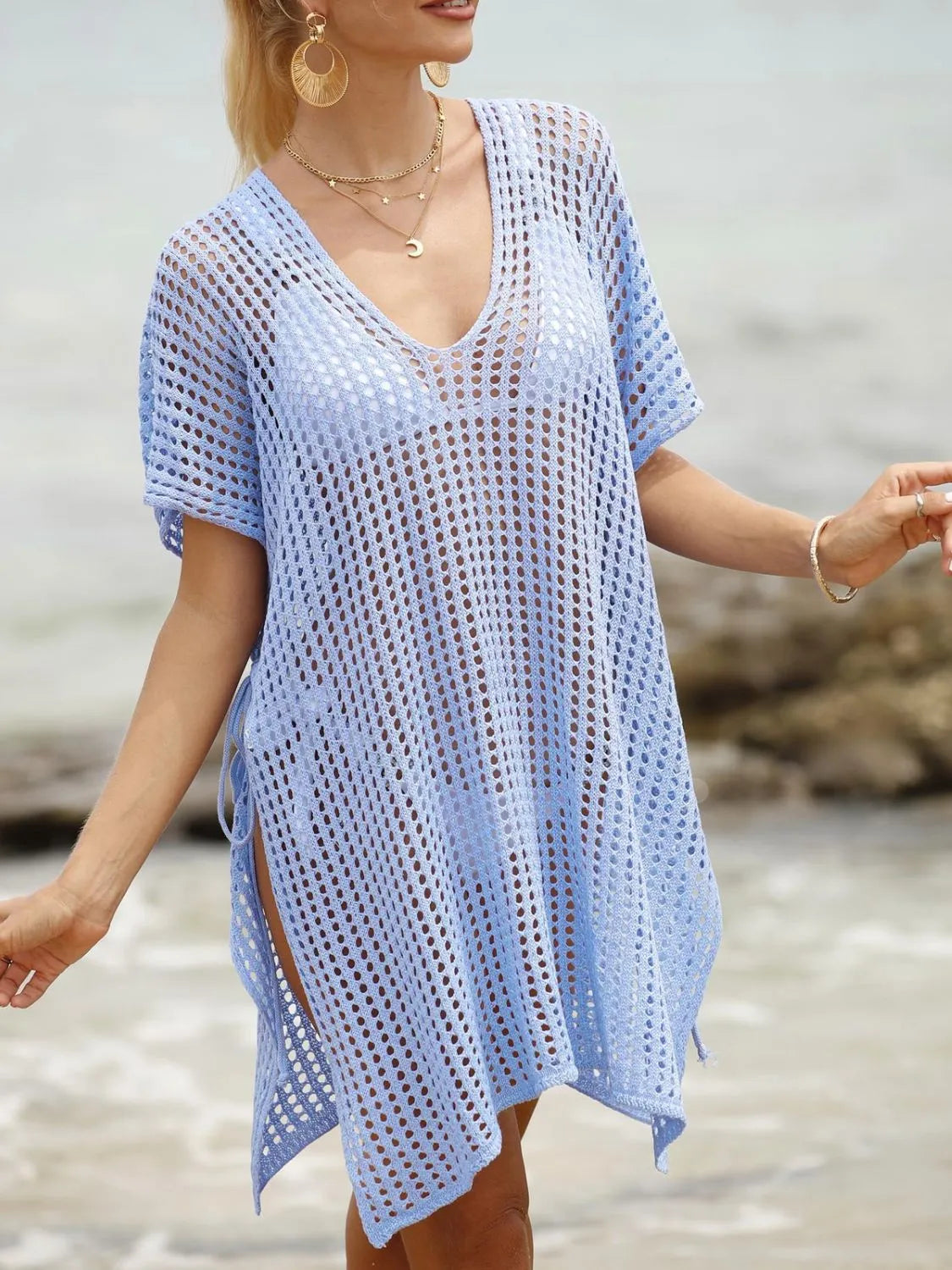 Side Tied V-Neck Cover-Up - Ladyez
