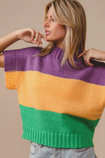 BiBi Mardi Gras Color Block Drop Shoulder Sweater Top