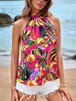 Tropical Print Halter Neck Cami