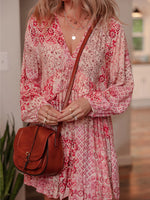 loral Print Tassel Tie Long Sleeve Flowy Mini Dress