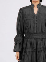 Ruffle Lace Trim Long Sleeve Dress