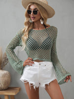 Openwork Flare Sleeve Cropped Cover Up - Ladyez