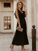 Tied Surplice Cap Sleeve Pleated Dress - Ladyez