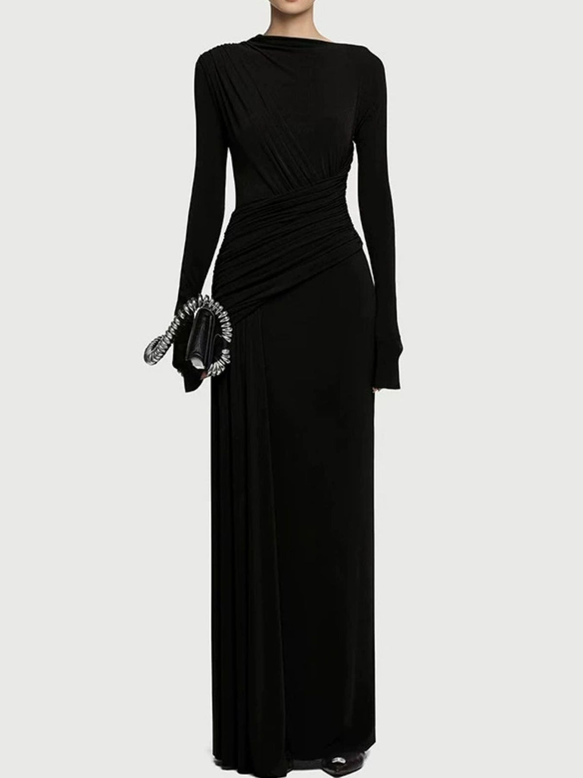 Ruched Long Sleeve Maxi Dress