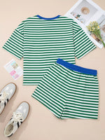 Stripe Boxy Tee and Drawstring Elastic Waist Shorts Set