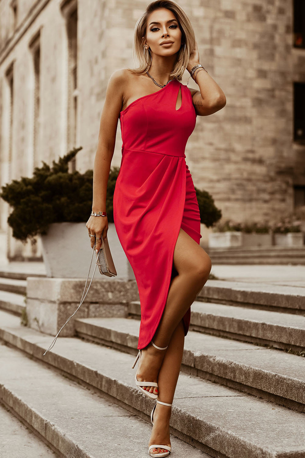 Ruched Cutout Single Shoulder Dress - Ladyez