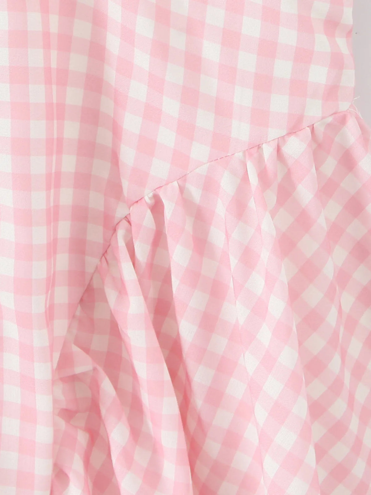 Gingham Ruffle Mini Dress with Lace Trim - Ladyez