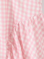 Gingham Ruffle Mini Dress with Lace Trim - Ladyez