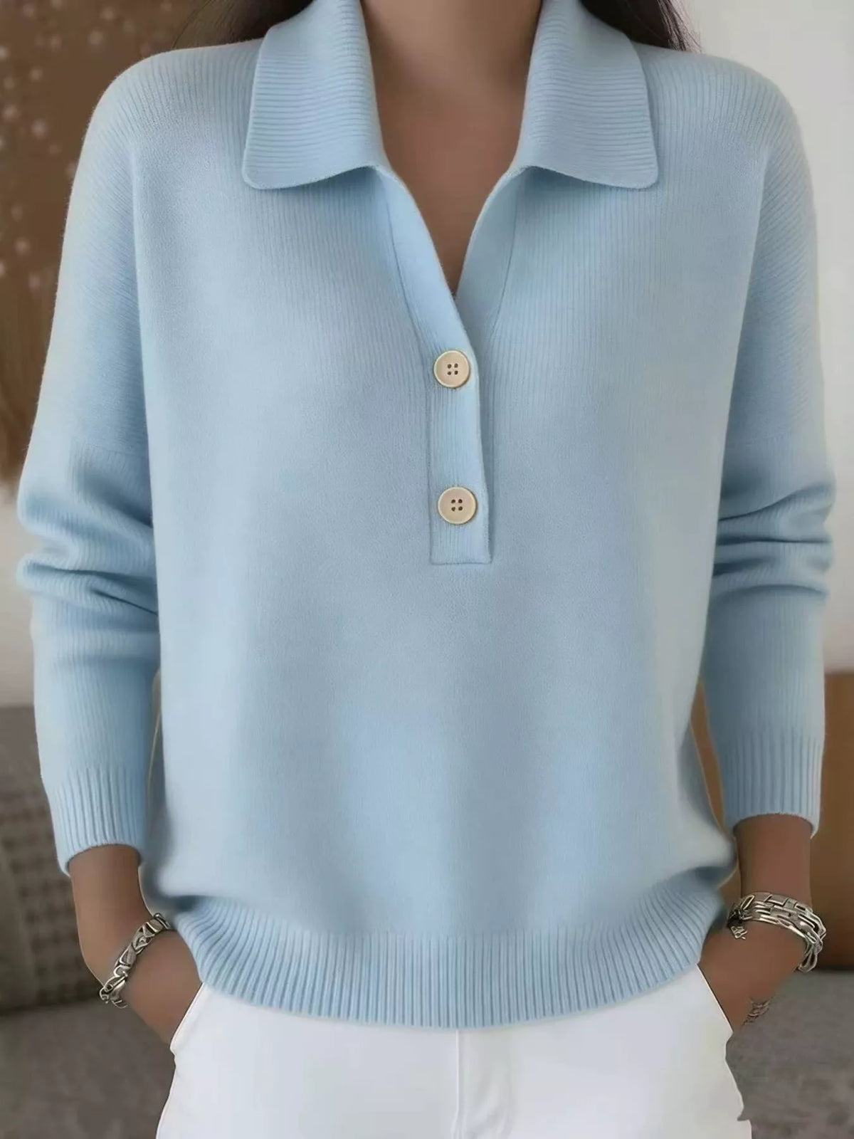 Full Size Button Detail Long Sleeve Sweater Plus Size