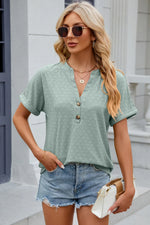 Eyelet Notched Short Sleeve T-Shirt