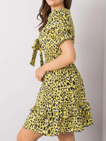 Leopard Print Tie Front Short Sleeve Mini Dress