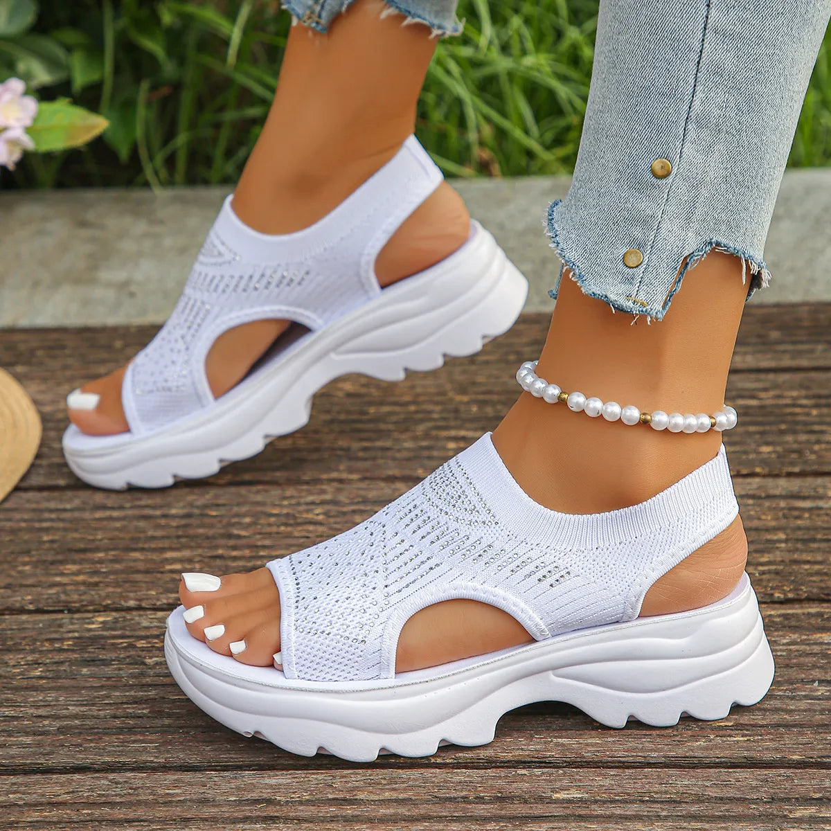 Mesh Open Toe Platform Sandals
