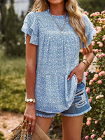 Printed Ruffle Sleeve Babydoll Blouse