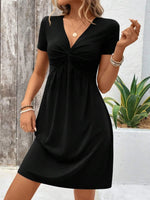 Twist Front V-Neck Short Sleeve Casual Dress - Ladyez