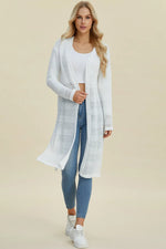 Double Take Full Size Open Front Longline Cardigan
