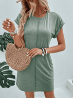 Exposed Seam Short Sleeve Mini Tee Dress