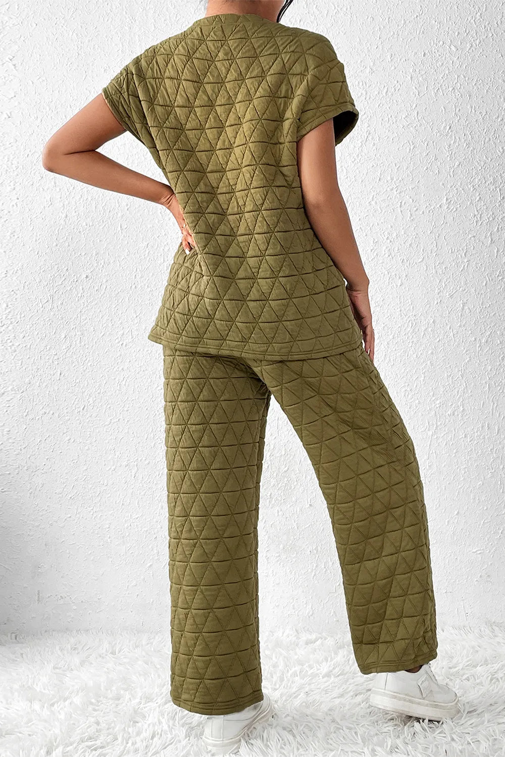 Short Sleeve Top and Pocketed Pants Lounge Set - Ladyez