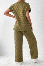 Short Sleeve Top and Pocketed Pants Lounge Set - Ladyez