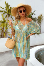Angel Wings Openwork Contrast Short Sleeve Cover-Up - Ladyez