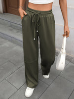 Drawstring High Waist Wide Leg Casual Pants