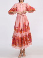 Button Front Puff Sleeve Dress