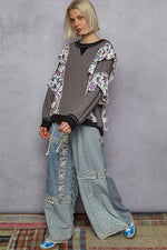 POL Round Neck Sweater with Floral Ruffle Detail