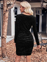 Velvet Cowl Neck Ruched Bodycon Dress