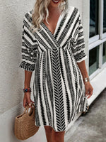 Geometric Print V-Neck Mini Dress