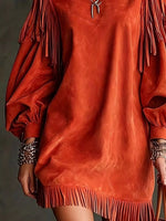 Fringe Detail Lantern Sleeve Mini Dress