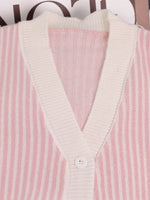 Striped Button-Front Cardigan with Contrast Trim