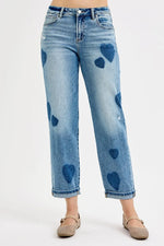 RISEN Full Size Mid Rise Fit-boyfriend Heart Shade Jeans Plus Size - Ladyez
