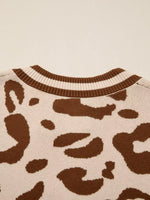 Leopard Knit Notched Casual Sweater
