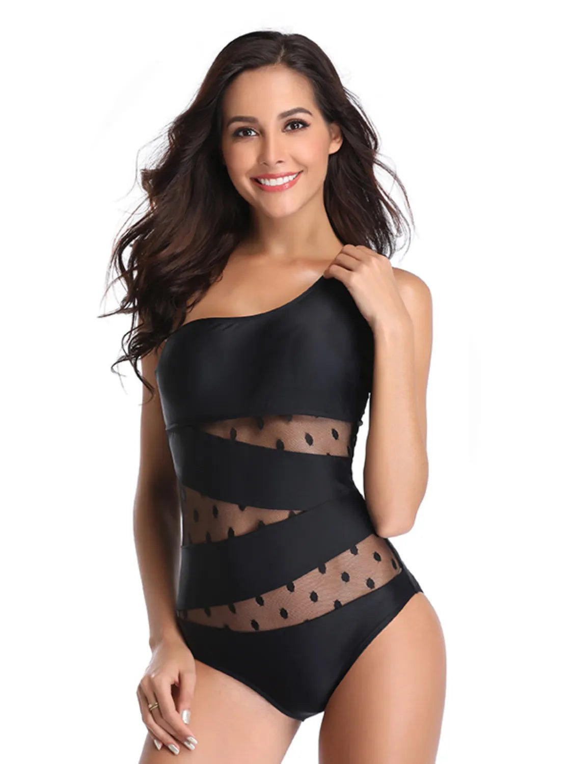 One Shoulder Polka Dot One-Piece Swimwear - Ladyez
