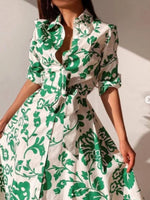 Printed Tie Waist Shirt Dress
