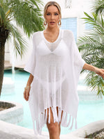 Angel Wings Fringe Trim Dolman Sleeve Openwork Cover-Up - Ladyez