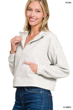 Zenana Scuba Half Zip Pullover With Kangaroo Pockets