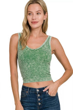 Zenana Washed Ribbed Seamless Cropped V-neck Tank Top
