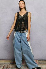 POL Openwork V-Neck Crochet Tank