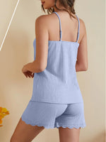 Lace-Trimmed Ribbed Cami and Shorts Lounge Set - Ladyez