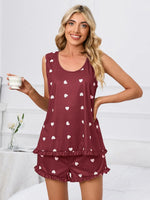 Heart Scoop Neck Tank and Shorts Lounge Set - Ladyez