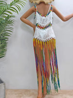 Fringe Scoop Neck Spaghetti Strap Cover-Up - Ladyez