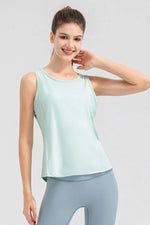 Wide Strap Round Neck Active Tank - Ladyez