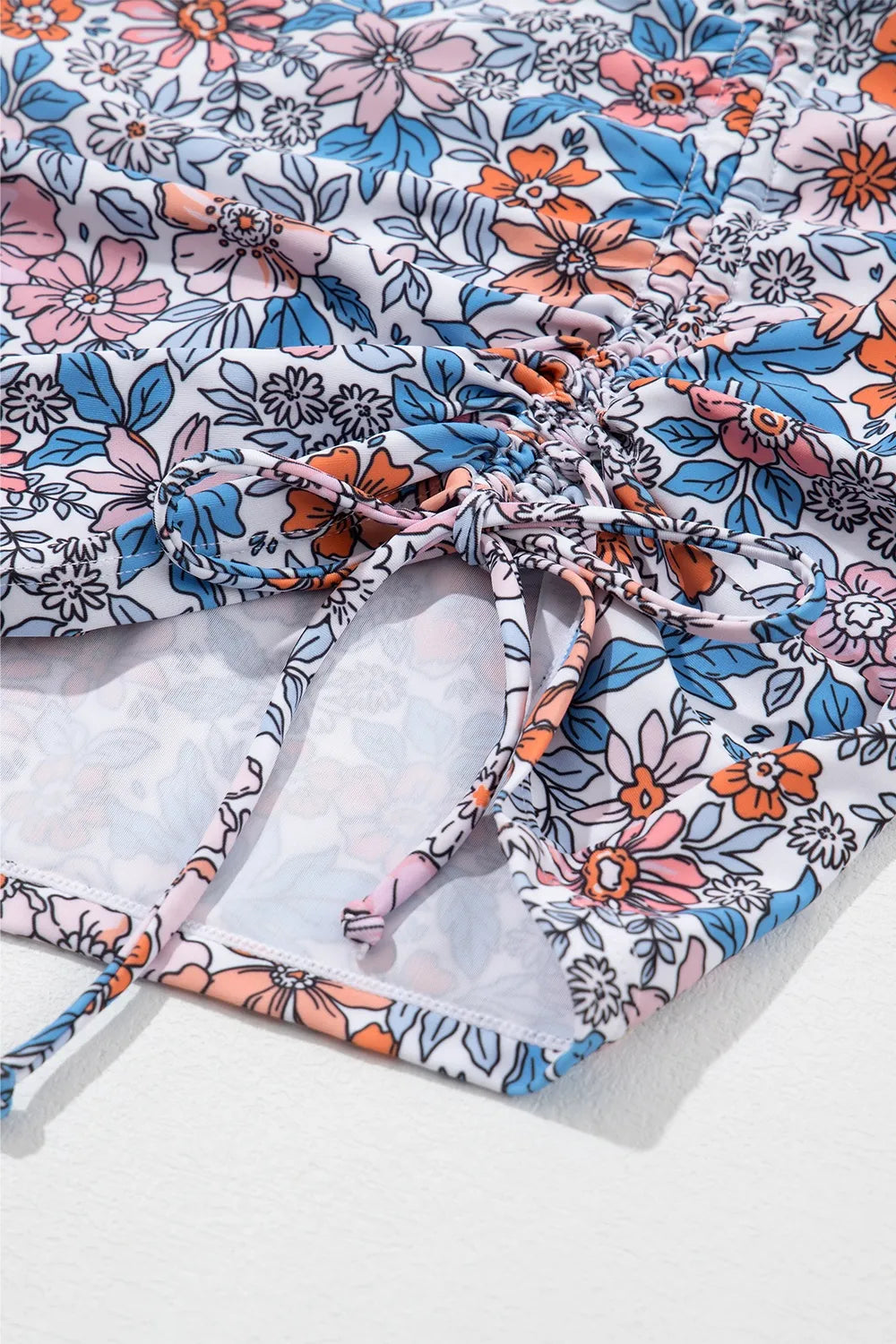 Drawstring Printed Wide Strap Swim Dress - Ladyez