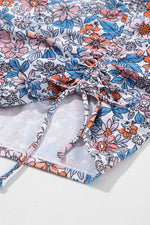 Drawstring Printed Wide Strap Swim Dress - Ladyez
